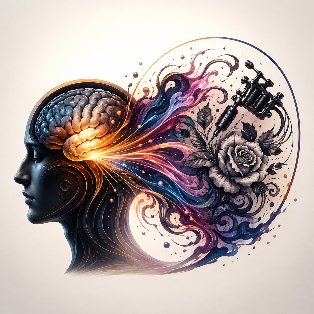 Mind2Skin concept artwork showing imagination flowing into tattoo art